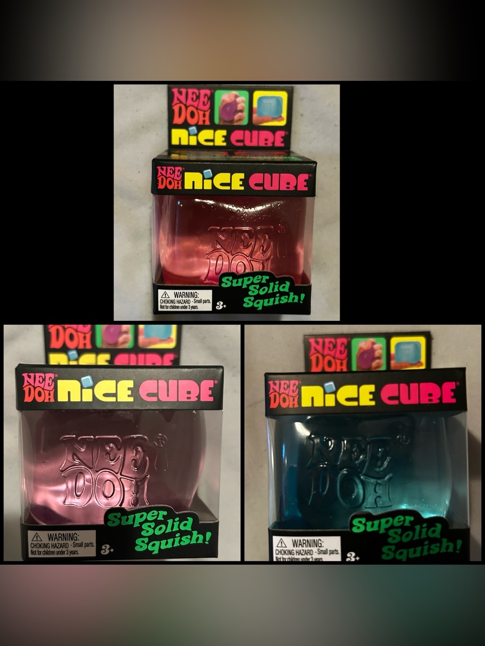 3 Schylling NeeDoh Nice Cube Super Solid Squish Fidget Squish Squishy Toy Bundle